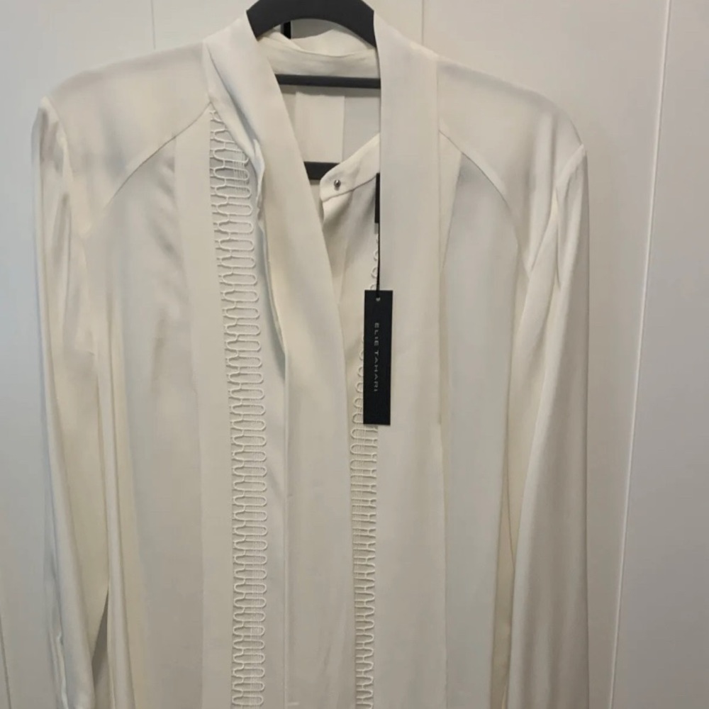 100% Silk Elie Tahari Inna Ivory Cream Blouse Mdm